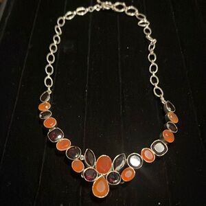 Sterling Silver Bib Necklace With Semi-precious Gemstones